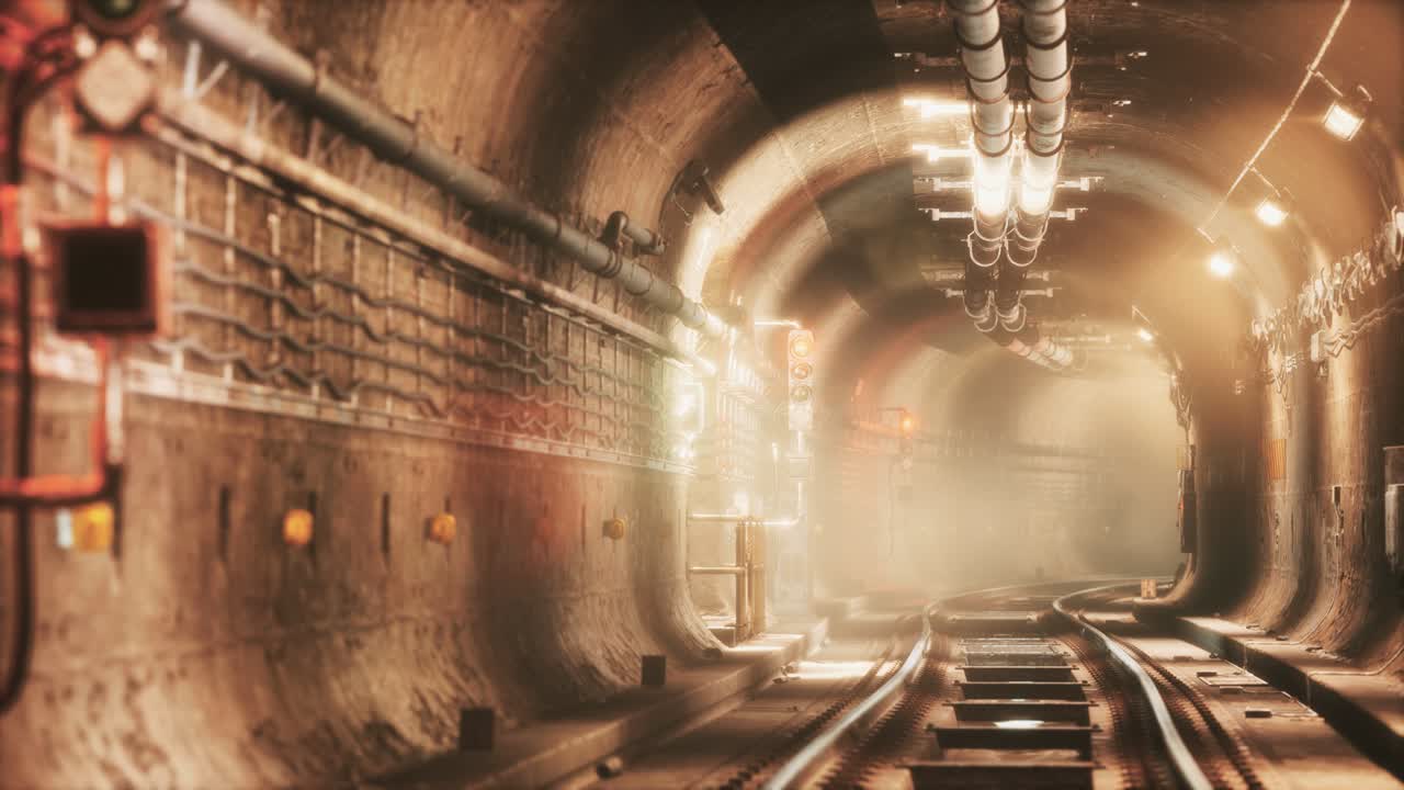 어두운 오래된 버려진 지하철 지하철 터널