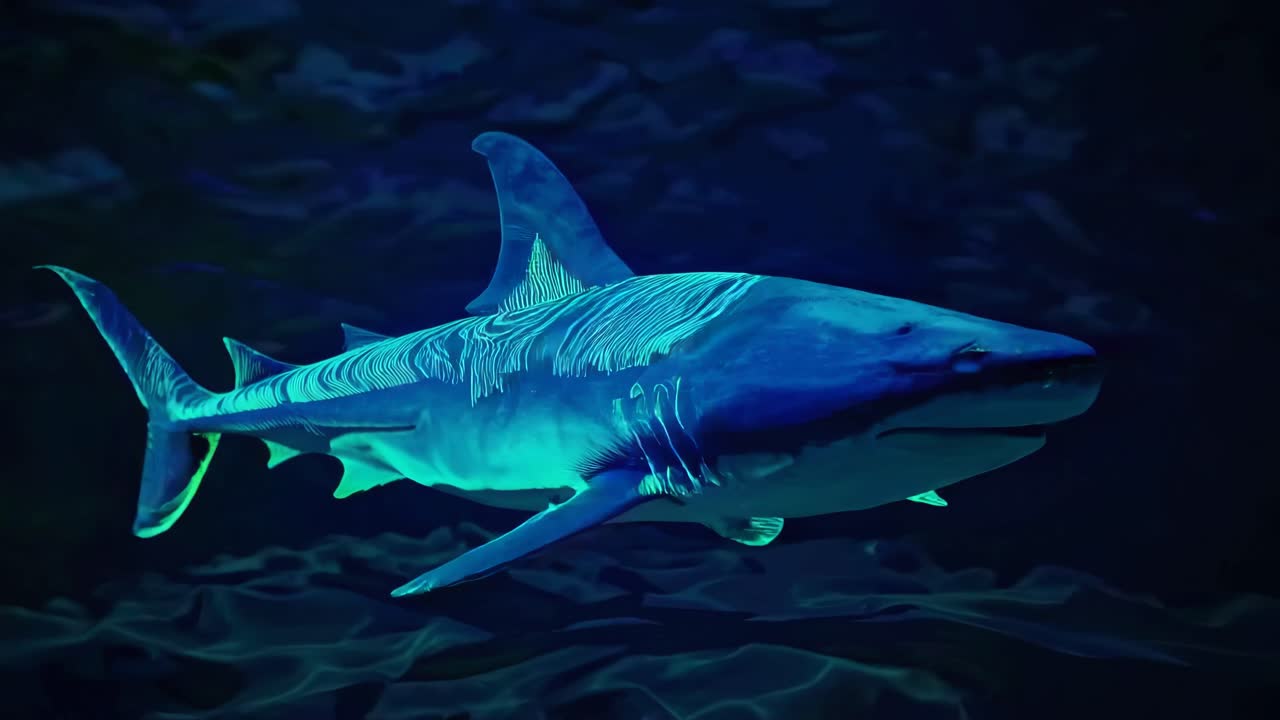 tiburón brillante en las profundidades del mar