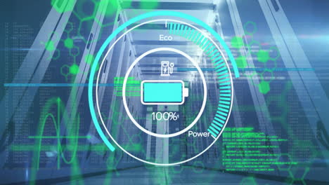 animación de la carga de la batería procesamiento de datos digitales a través de servidores informáticos