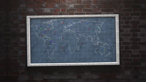 World-map-with-point-of-visit-on-brick-wall