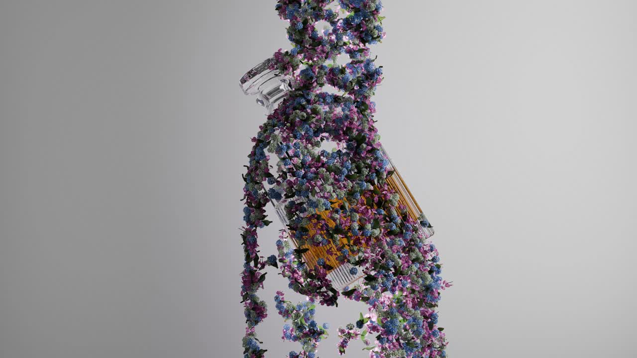 꽃 이 있는 떠다니는 향수 병