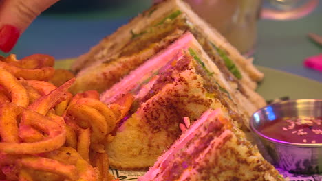 club sandwich and french fries