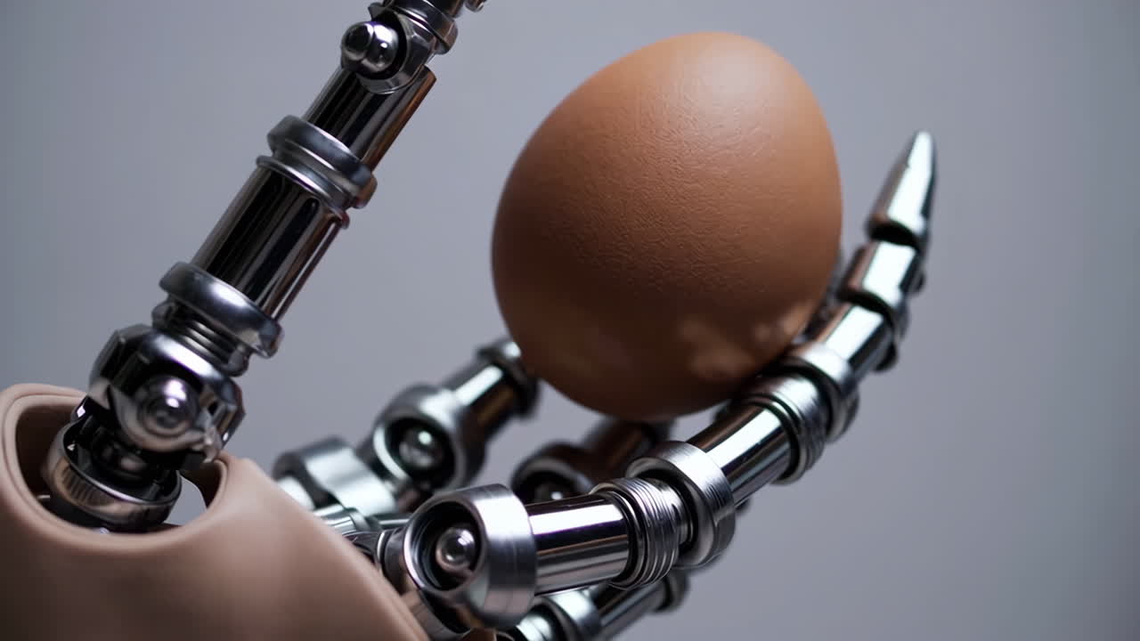 el brazo del robot sosteniendo un huevo