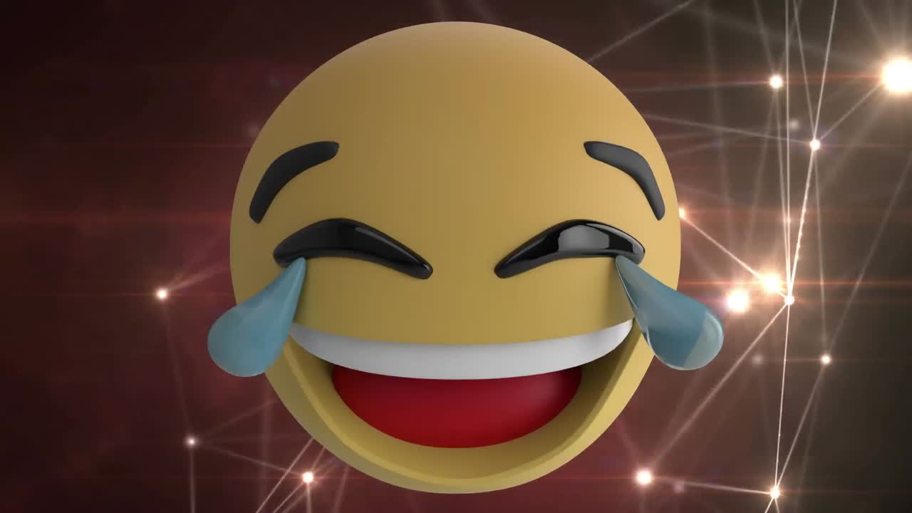 animación de emojis cambiantes sobre una red brillante de conexiones en un fondo oscuro