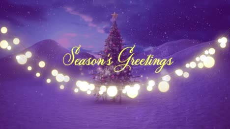 Animación-Del-Texto-De-Saludos-De-Temporada-Sobre-Luces-Navideñas-Y-árbol-De-Navidad
