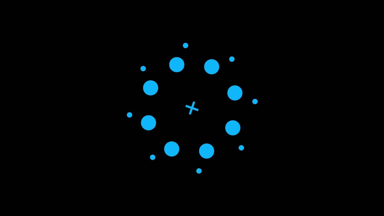 A futuristic HUD element with a central cross and a circle of pulsing blue dots on a black background. For tech and sci-fi concepts