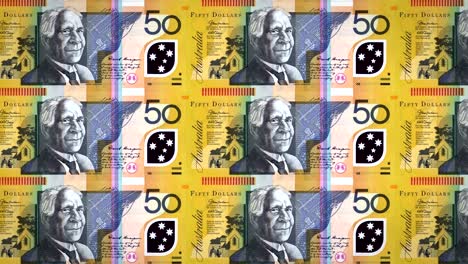 banknotes of fifty australian dollars rolling on screen, cash money, loop