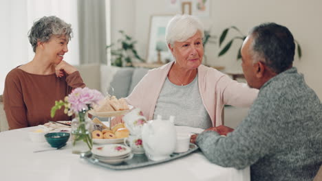 Talking,-retirement-and-senior-friends-at-a-tea