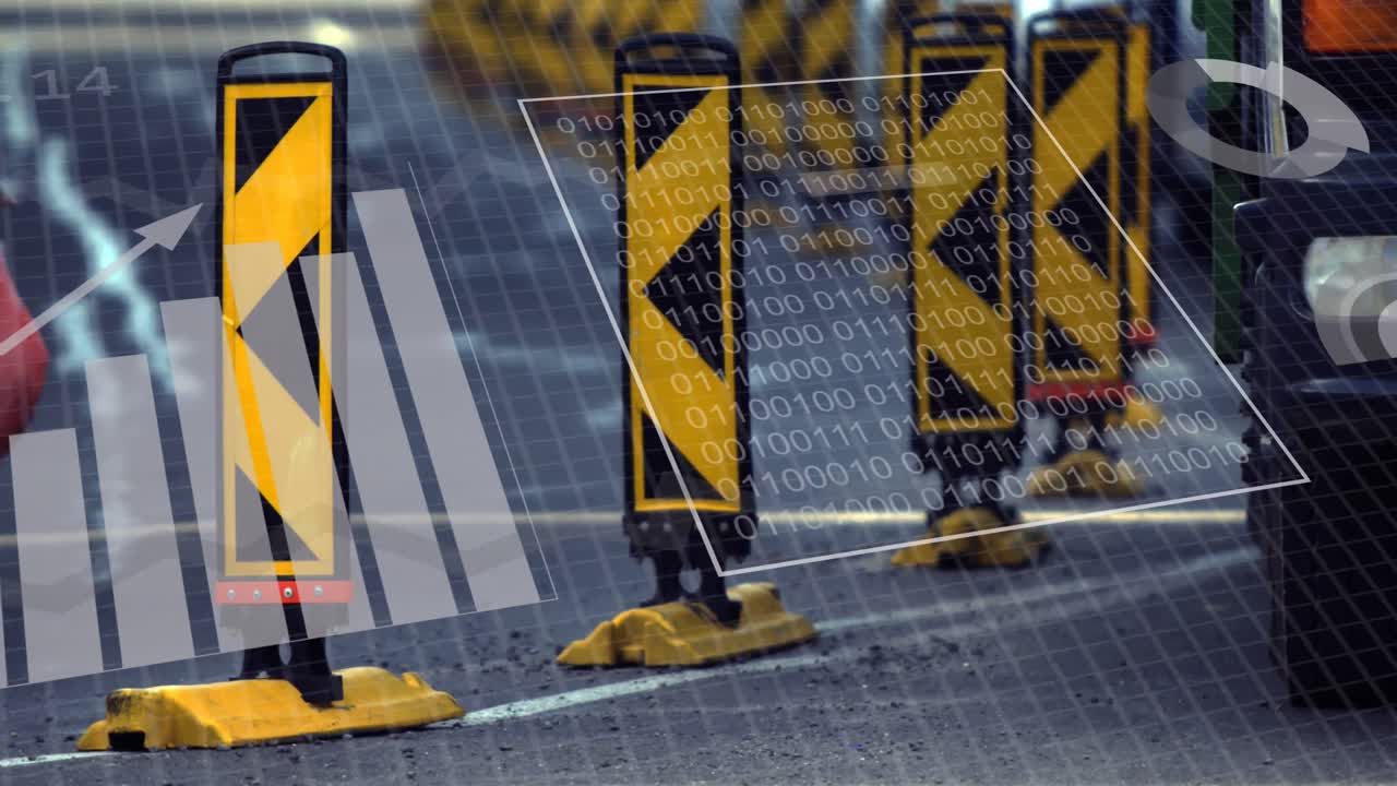 그리드 및 도로 배경에서 금융 데이터 처리의 애니메이션