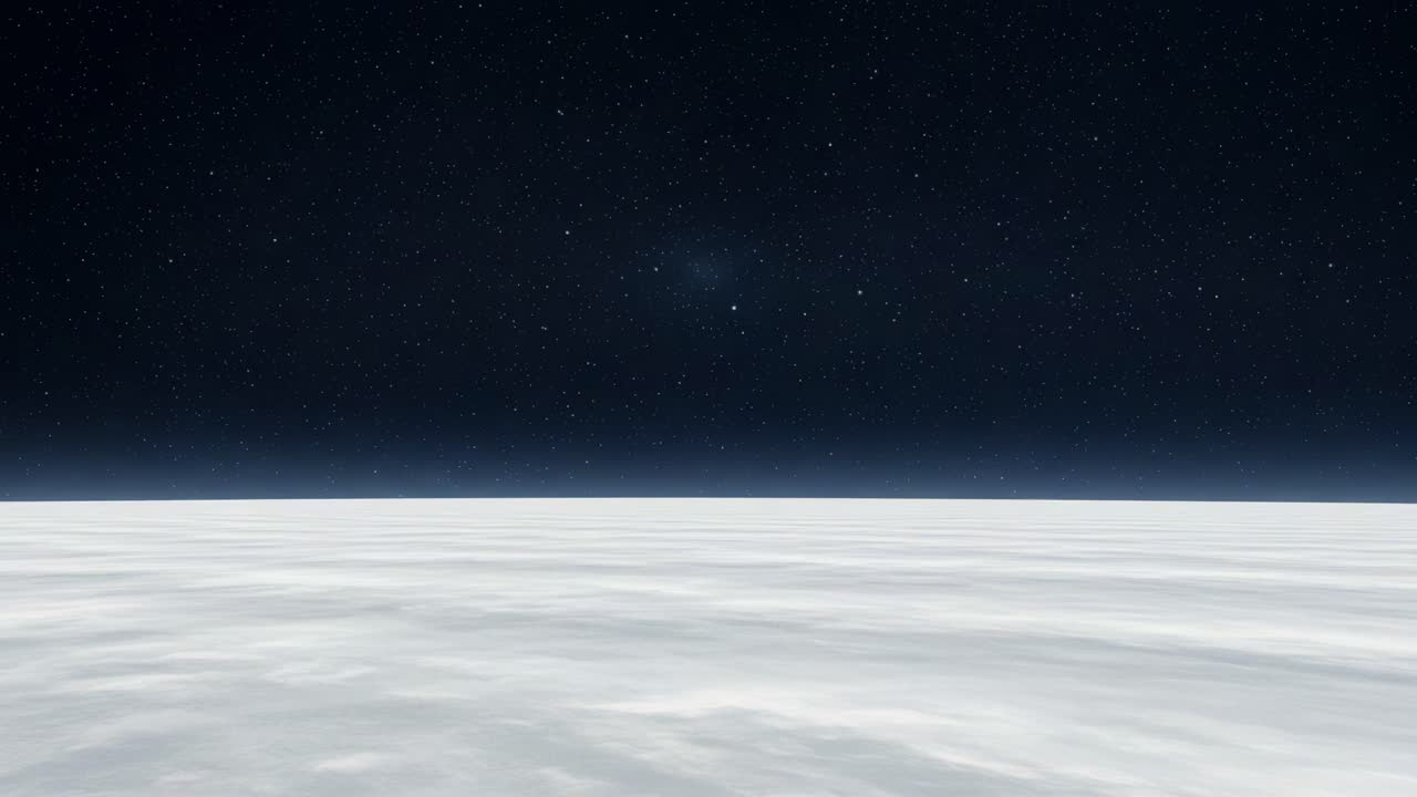 A Stunning Cosmic Scene Capturing the Vastness of Space, Featuring a Dark Starry Sky Merging with a Smooth, Icy Surface Underneath, Invoking Feelings of Infinity and Wonder