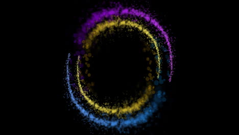 Animation-of-colourful-light-trails-forming-circles-on-black-background