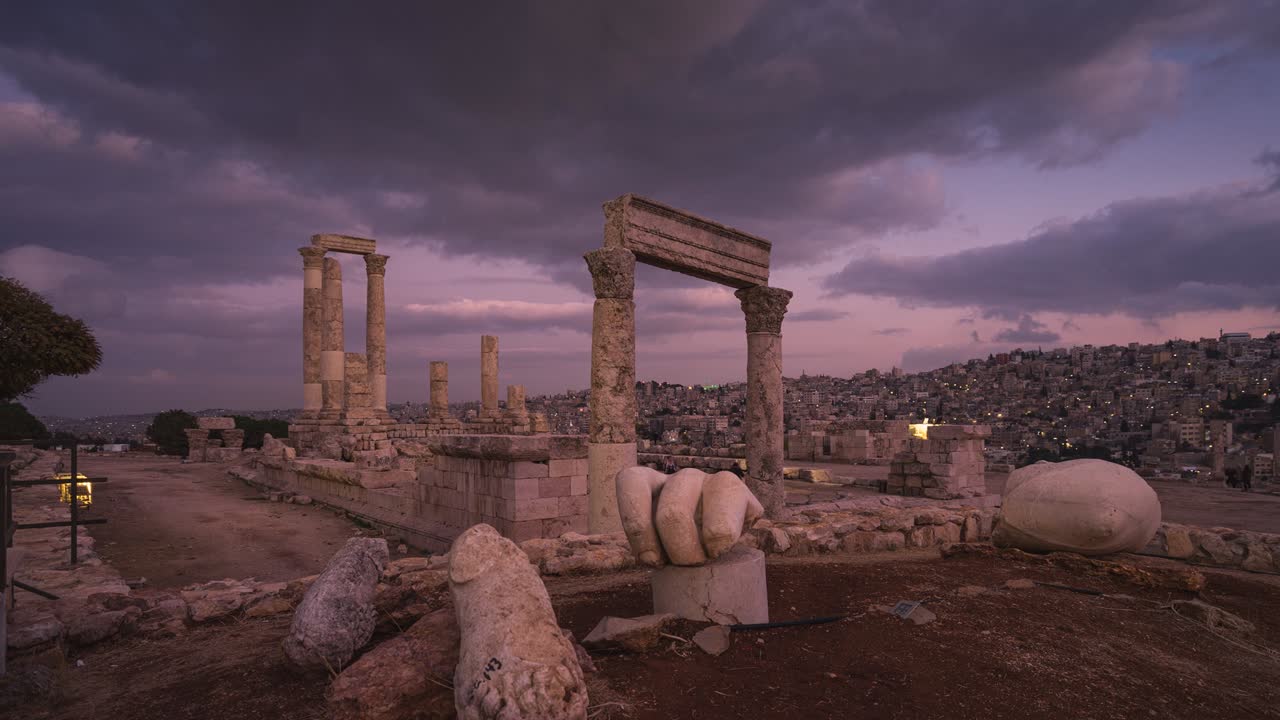 Time lapse of Amman Citadel at sunset in Amman capital of Jordan
