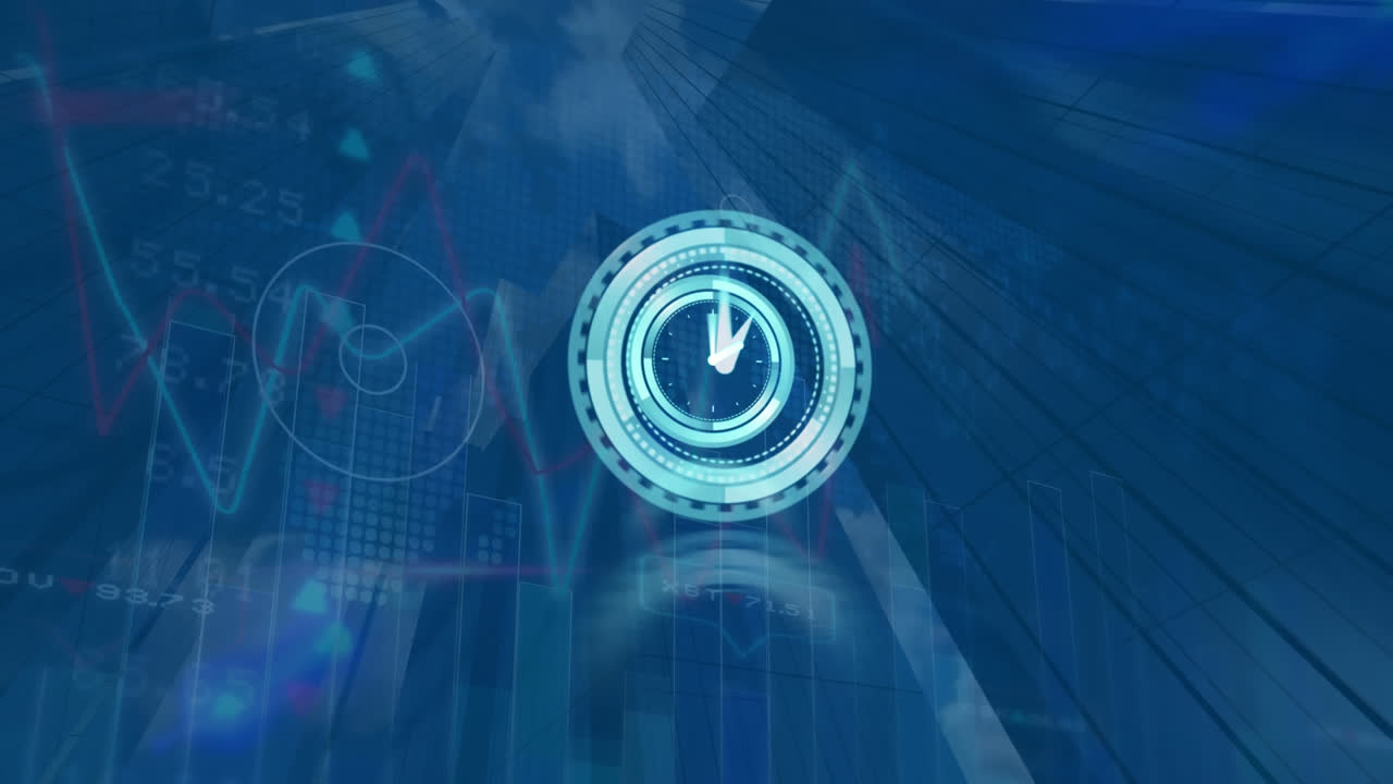 Animation of moving clock over graph and data processing
