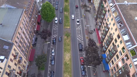 Gorgeous-aerial-top-view-flight-City-Berlin-suburban-railroad-station-prefabricated-building-skyscrapers-district-Neukoeln,-Germany-Summer-day-2023