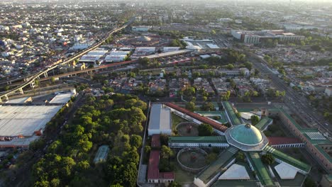 orbital dron shot of lecumberri prison and main bus terminal