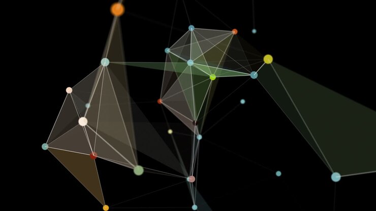 Animazione futuristica plexus con triangoli luminosi al rallentatore, loop 4096x2304 4K