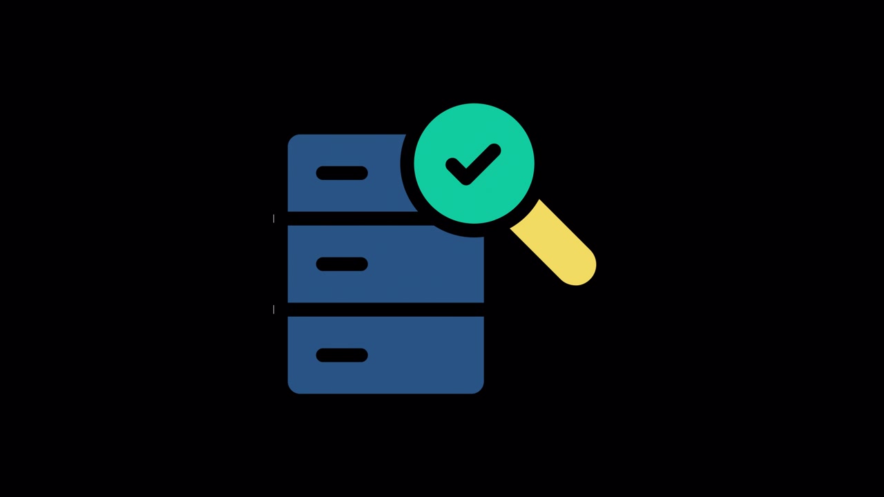 Animated Database Icon with Magnifying Glass Searching and Finding Data
