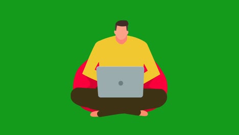 hombre trabajando en una computadora portátil con pantalla verde gráficos de movimiento