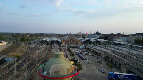aerial view of halle zoo water tower and train station