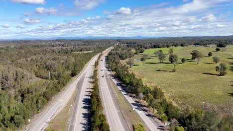 drone footage looking south over the pacific highway in northern new south wales