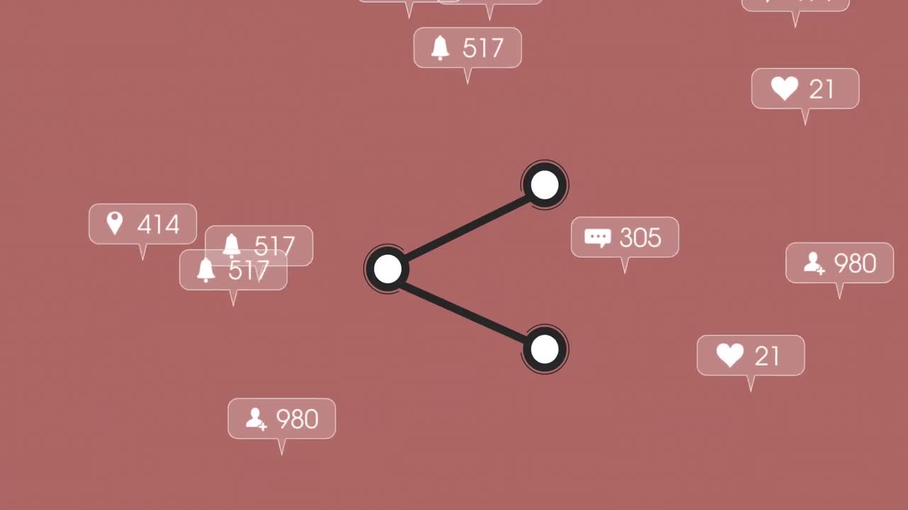 animación de iconos de redes sociales con números sobre el icono en fondo rojo