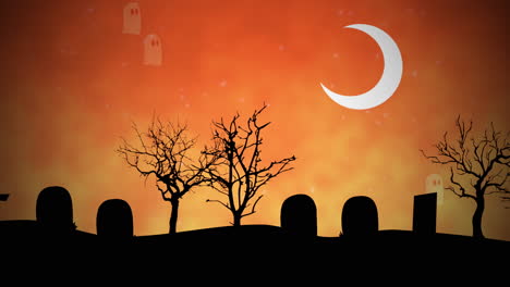 Halloween-Hintergrundanimation-Mit-Geistern-Auf-Dem-Friedhof