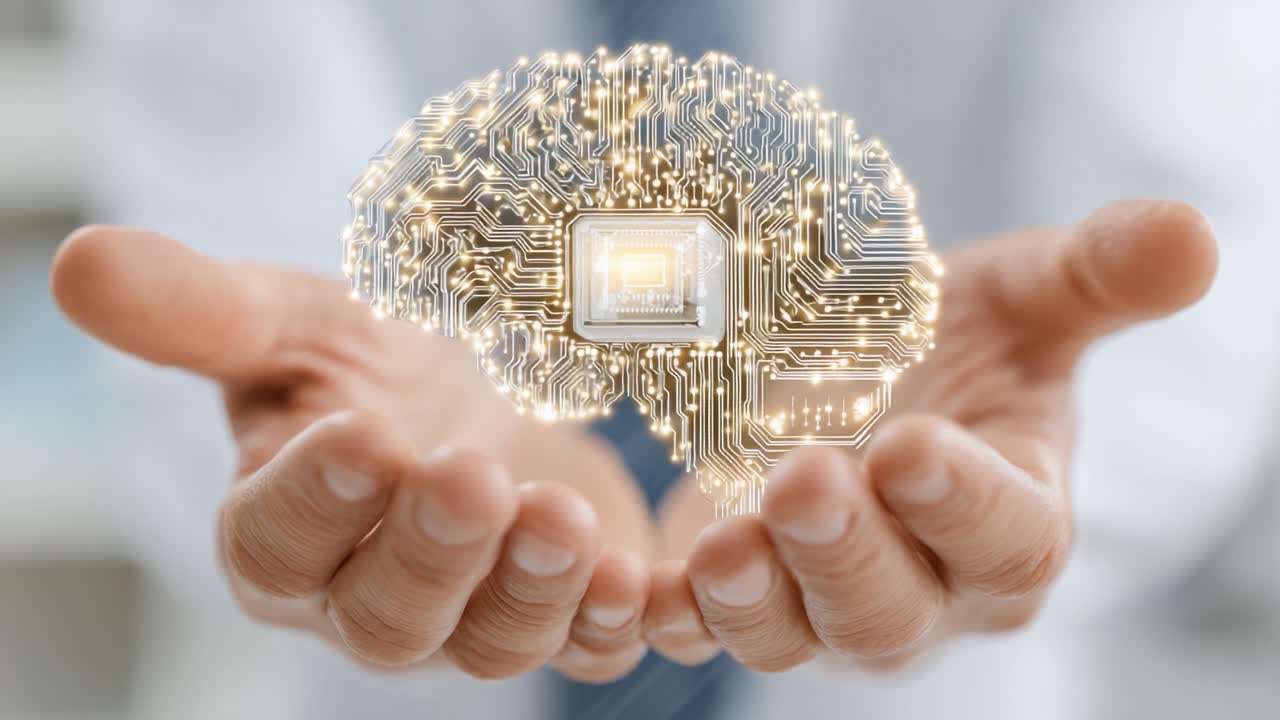An Intricate Fusion of Technology and Humanity: Holding a Circuitry-Enhanced Brain Signifying the Future of Artificial Intelligence and Neuro-Innovation