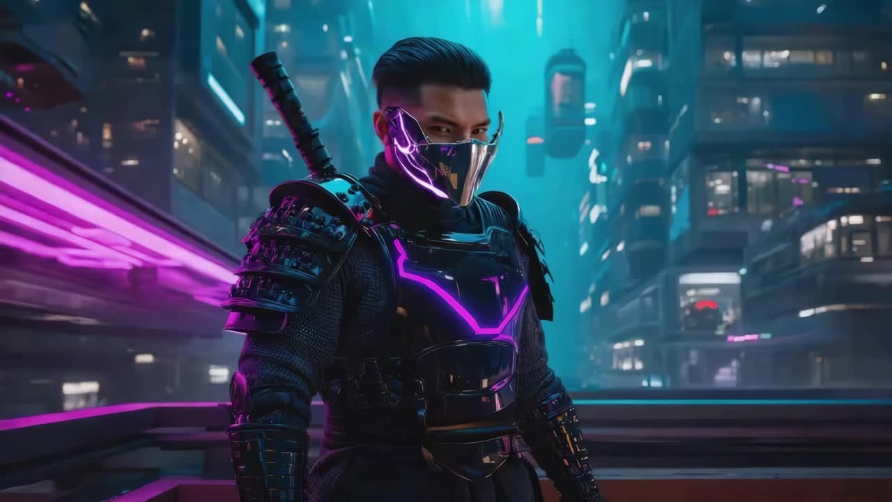 Cyberpunk Ninja in a Futuristic City