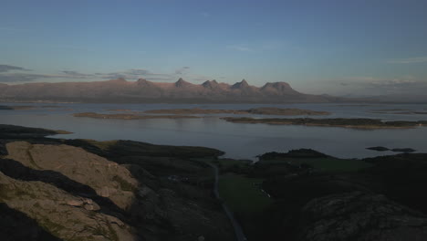 De-syv-søstre-Seen-From-Donna-Island-In-Norway---aerial-drone-shot