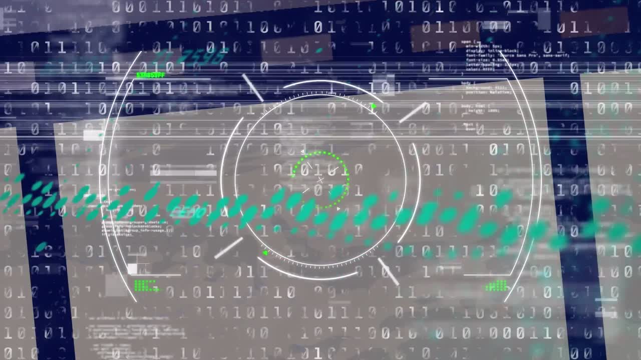 animación de escaneo de alcance sobre procesamiento de datos financieros y de codificación binaria contra fondo azul