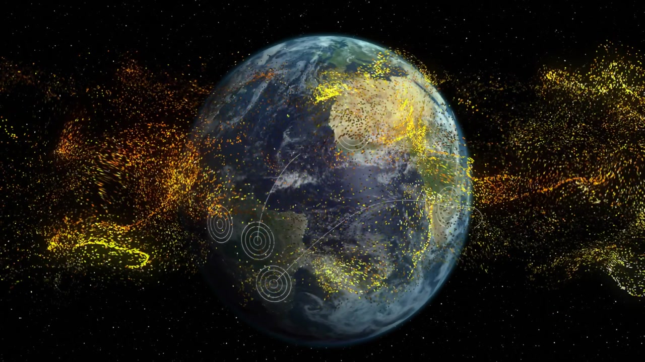 After pause golden wave streaming across rotating Earth, pulsing highlighting South America targets