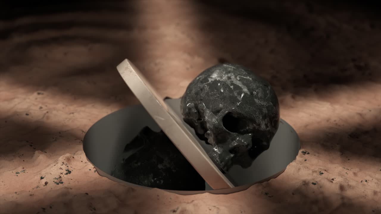 기단 위에 있는 어두운 두개골