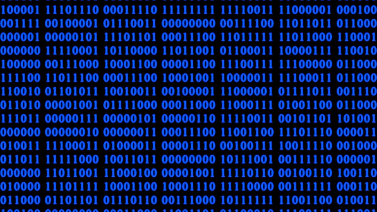 Animation of Abstract Blue Technology Background. Binary Computer Code. Programming / Coding / Hacker concept