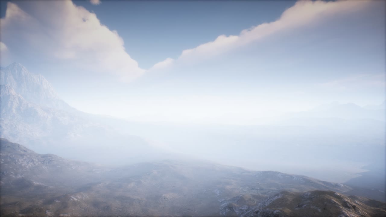 paisaje del cráter del volcán con niebla