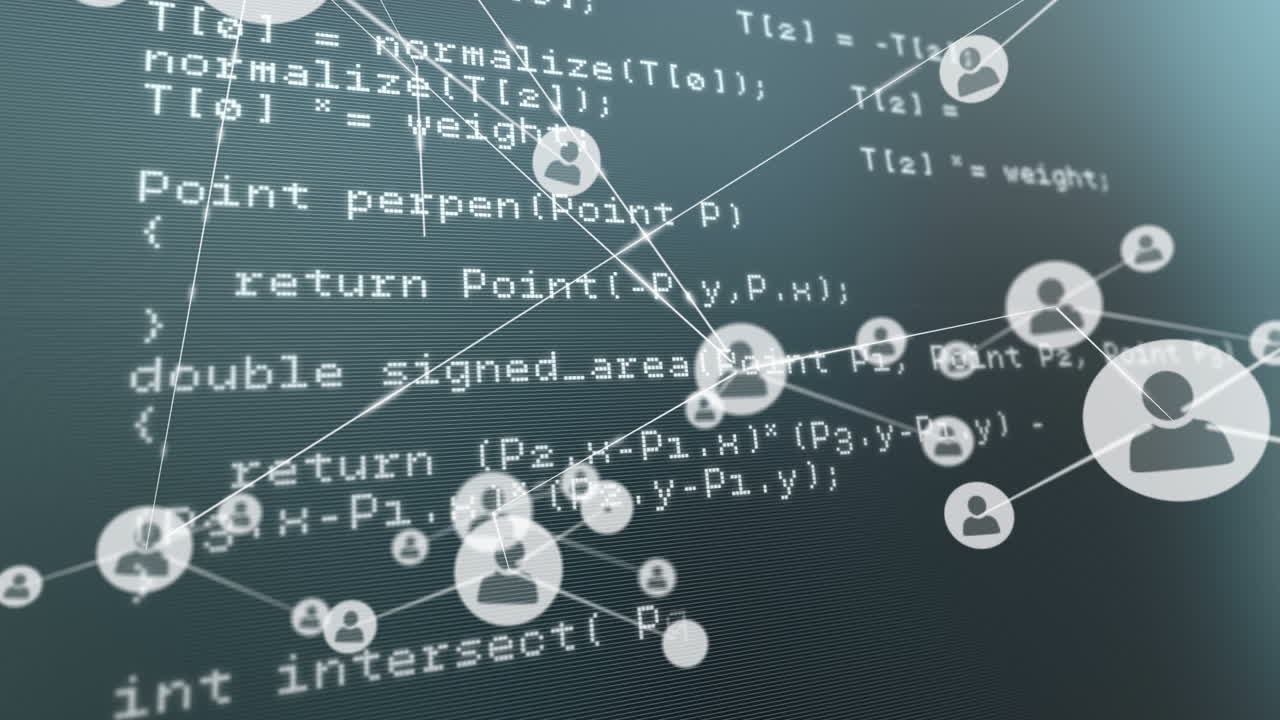 데이터 처리와 함께 회색 배경에 아이콘으로 연결 네트워크의 애니메이션