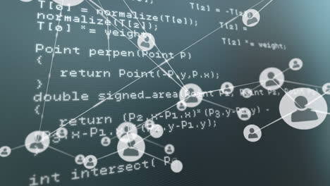 animazione della rete di connessione con icone su sfondo grigio con elaborazione dei dati