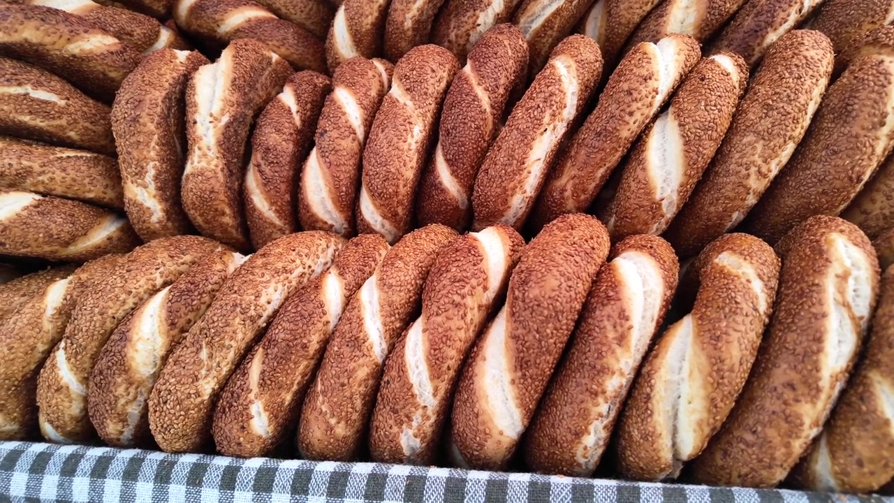 Freshly Baked Turkish Simit Bread Rings in a Basket