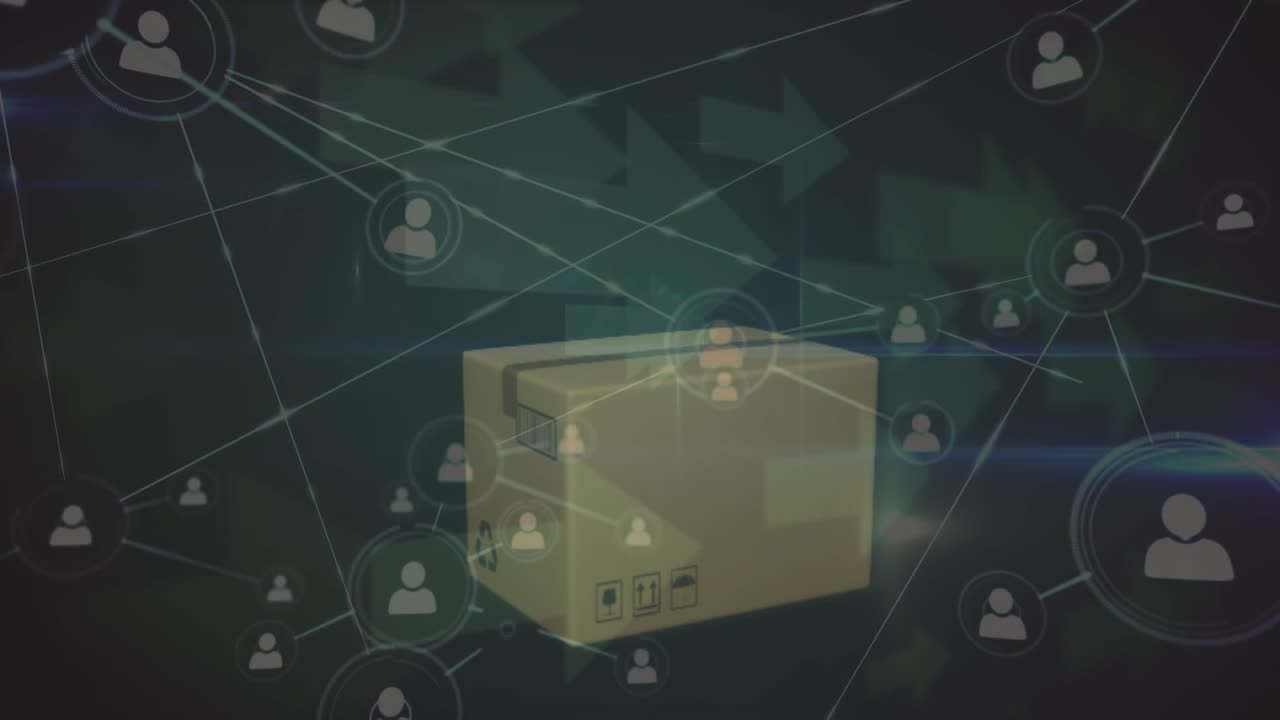 Animation d'un réseau de connexions avec un cadenas de sécurité en ligne sur un hacker