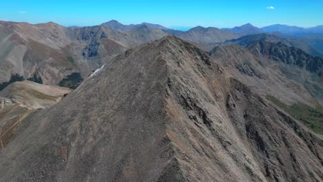 collegiate peaks huron peak summit 14er hike climb summer fall autumn rocky mountains colorado drone aerial three apostles la plata switchback trail buena vista sunny blue sky forward pan reveal