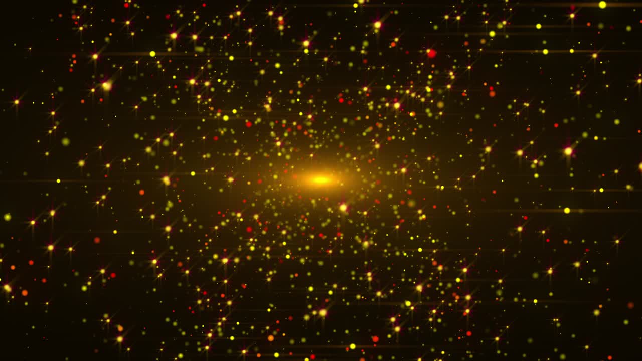 빛의 원천과 많은 다채로운 반임과 입자. 3d 렌더링. 컴퓨터 생성 우아한 배경