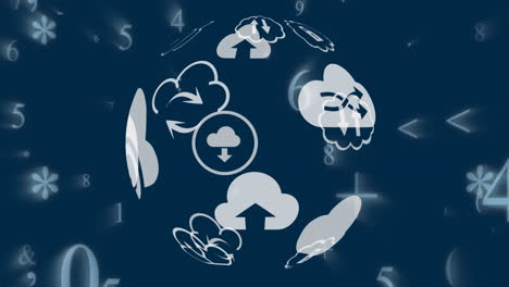 diferentes iconos de nubes y números con símbolos
