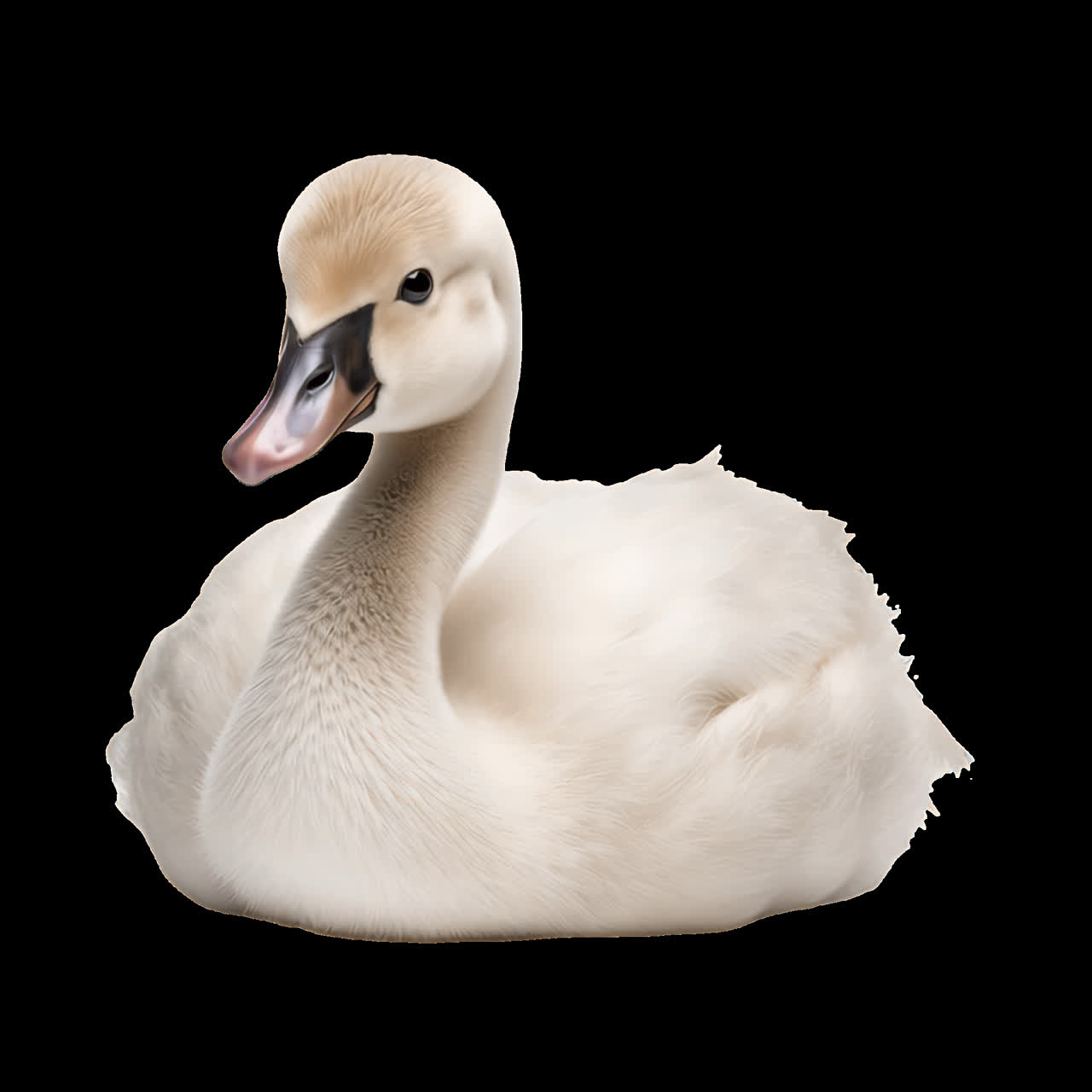 Elegant swan with soft feathers animation isolated asset, transparent 4K video, alpha channel