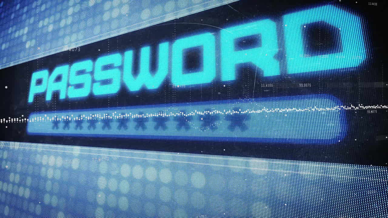 animación del texto de la contraseña y el procesamiento de datos sobre un fondo oscuro