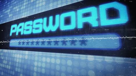 Animation of password text and data processing over dark background