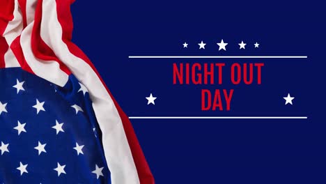 animation of night out day text over flag of usa