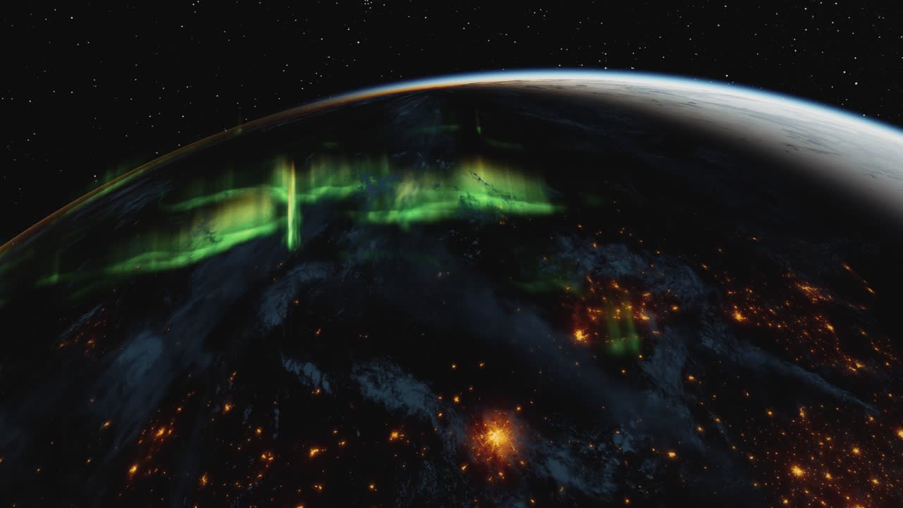 земля ночью с северным сиянием