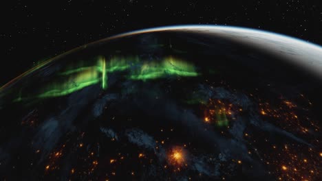 earth at night with aurora borealis