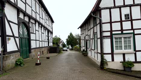 panning shot of old historic medieval houses in tecklenburg, germany