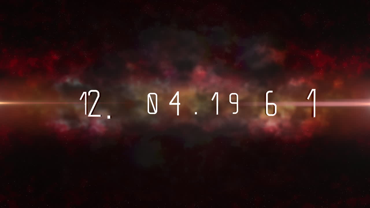 12.04.1961 with light of stars and dark red clouds in galaxy