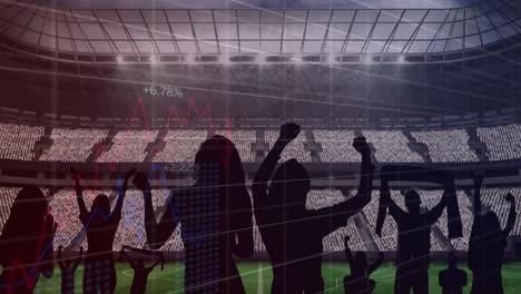 animación de gráficos y procesamiento de datos sobre los aficionados que aplauden en el estadio deportivo